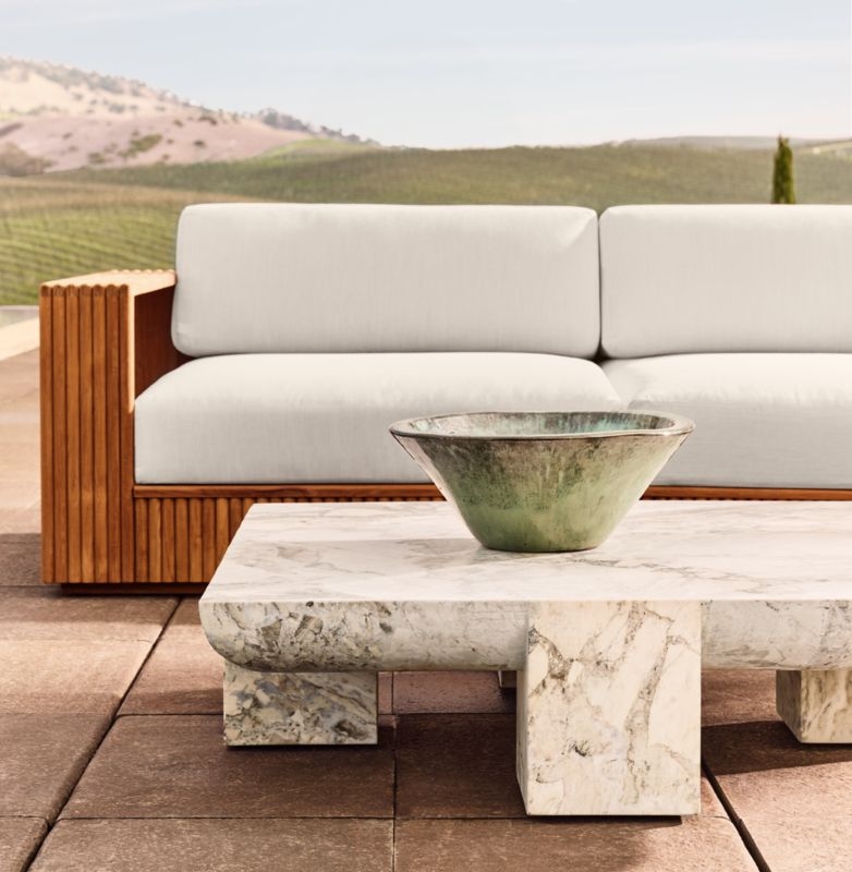 Topia Teak Outdoor Armless Chair with White Sunbrella® Cushions - Image 8