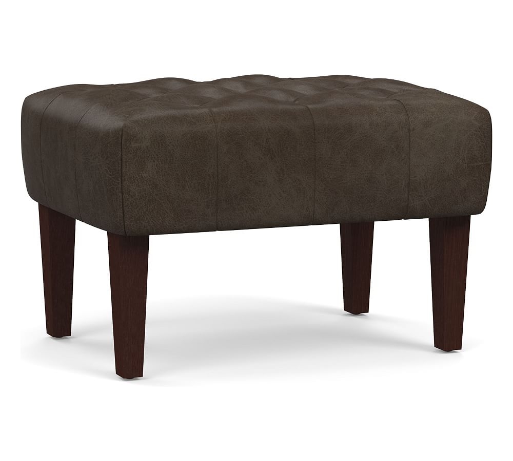 Champlain Leather Tufted Ottoman, Polyester Wrapped Cushions, Statesville Wolf Gray - Image 0