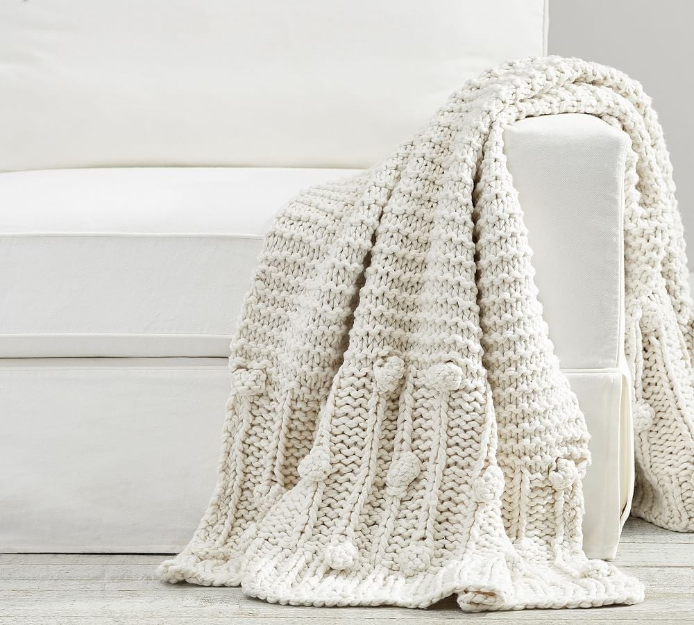 Edilon Bobble Knit Throw, 50" x 60", Oatmeal - Image 0