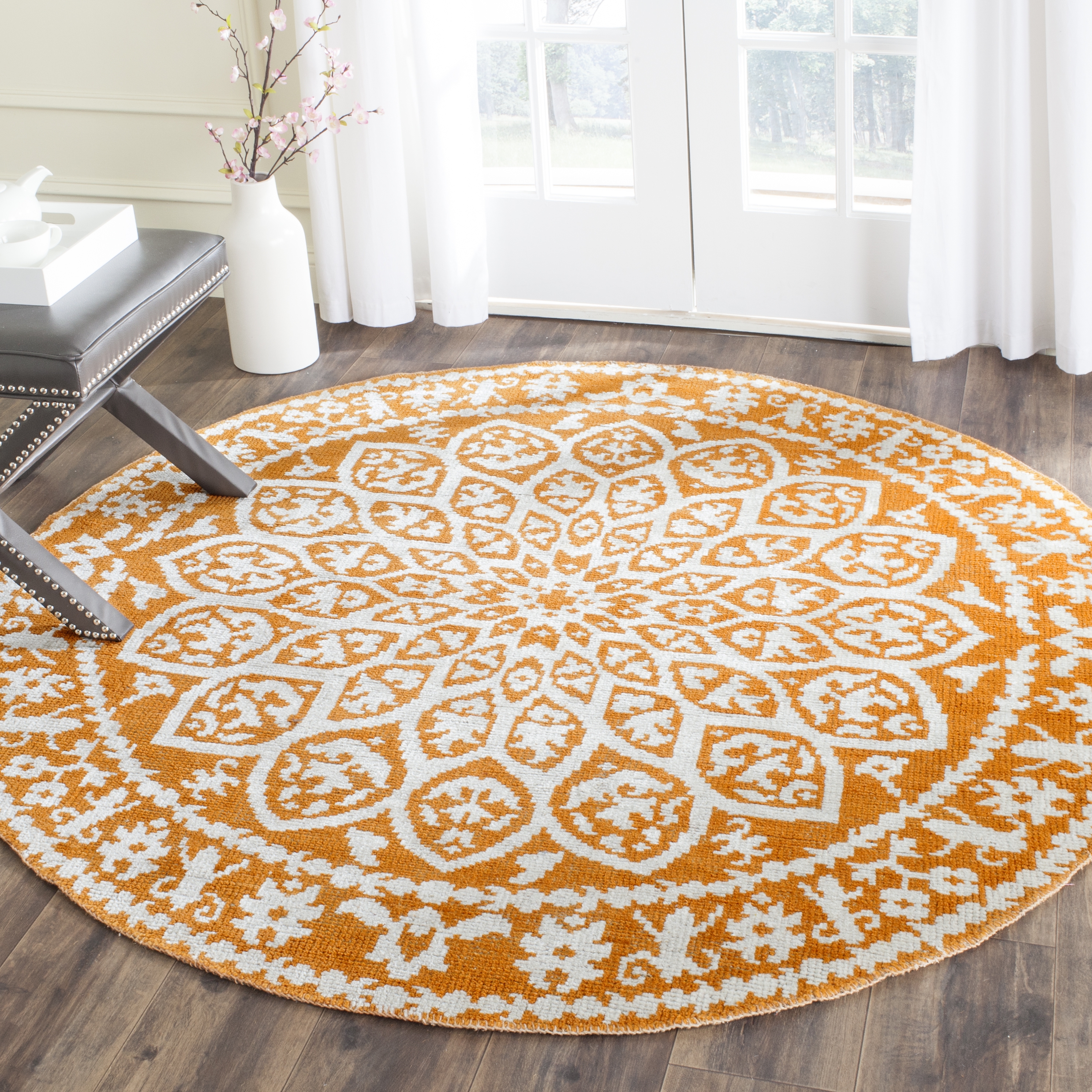 Arlo Home Hand Knotted Area Rug, STW207A, Copper,  6' X 6' Round - Image 1