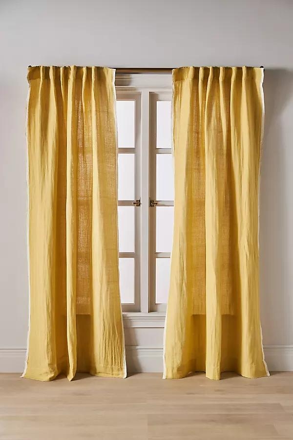 Amande Linen Cotton Curtain With Striped Trim - Image 0