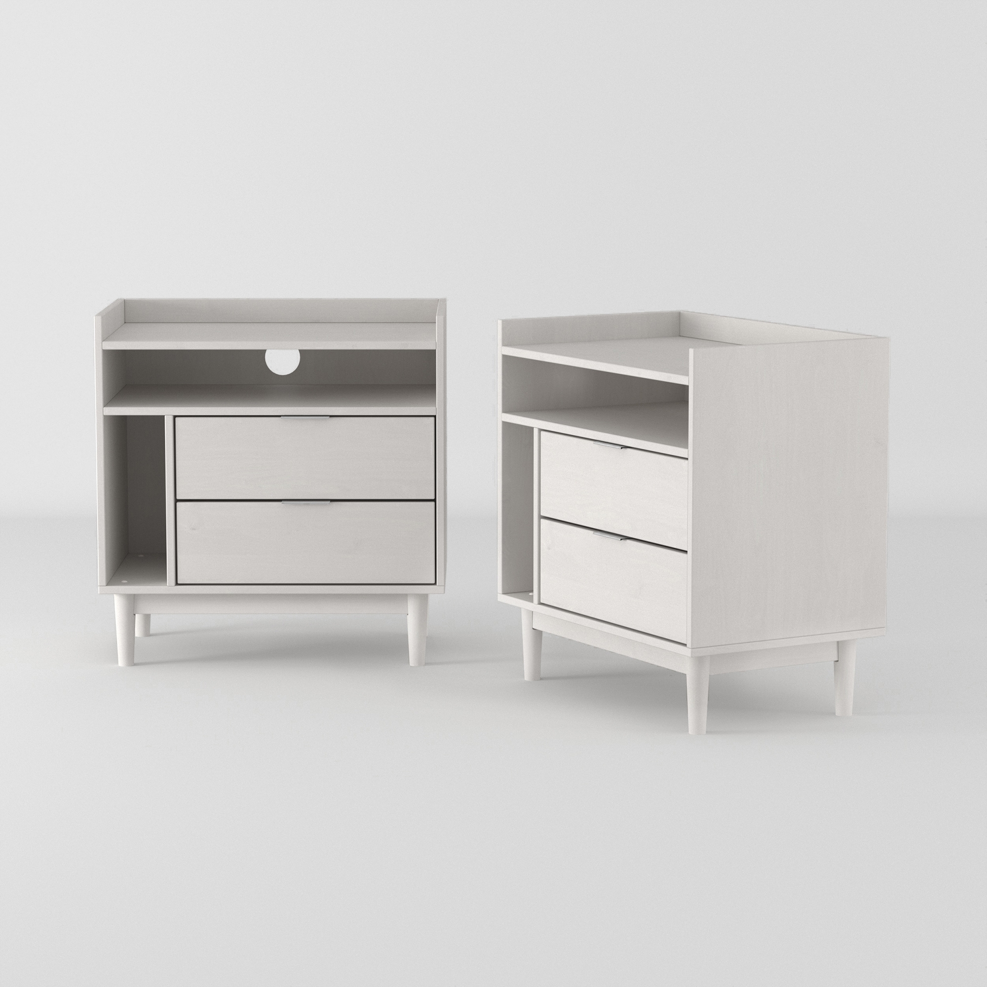 25" Solid Wood 2-Drawer Night Stand with Gallery - 2PK - White - Image 2