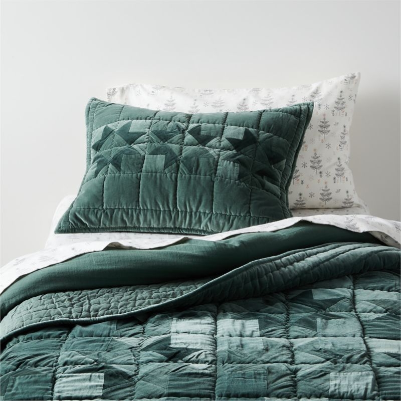 Supersoft Pine Green Organic Cotton Gauze Kids Twin Duvet Cover - Image 1