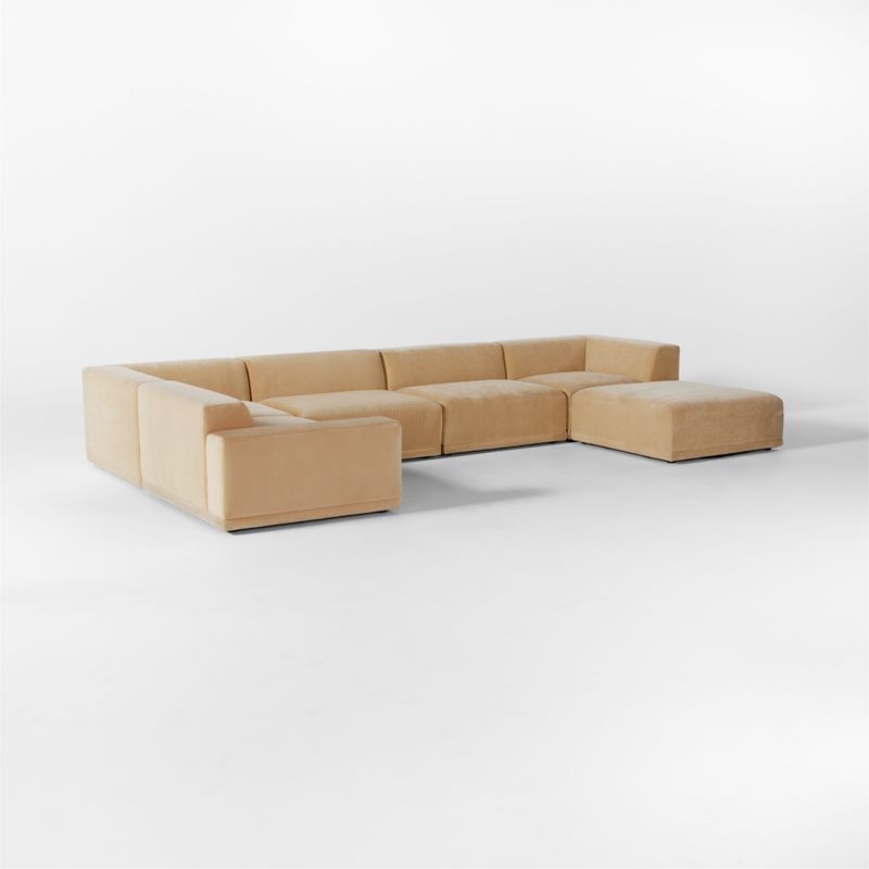 Faible 6-Piece U-Shaped Wheat Performance Velvet Deep Depth Sectional Sofa with Left-Arm - Image 3