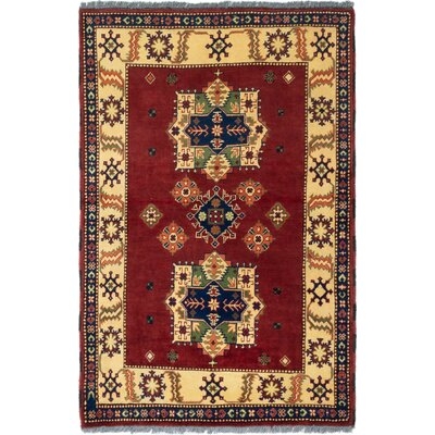One-of-a-Kind Kalen Hand-Knotted 2010s Kargahi Red/Beige 3'4" x 4'11" Wool Area Rug - Image 0