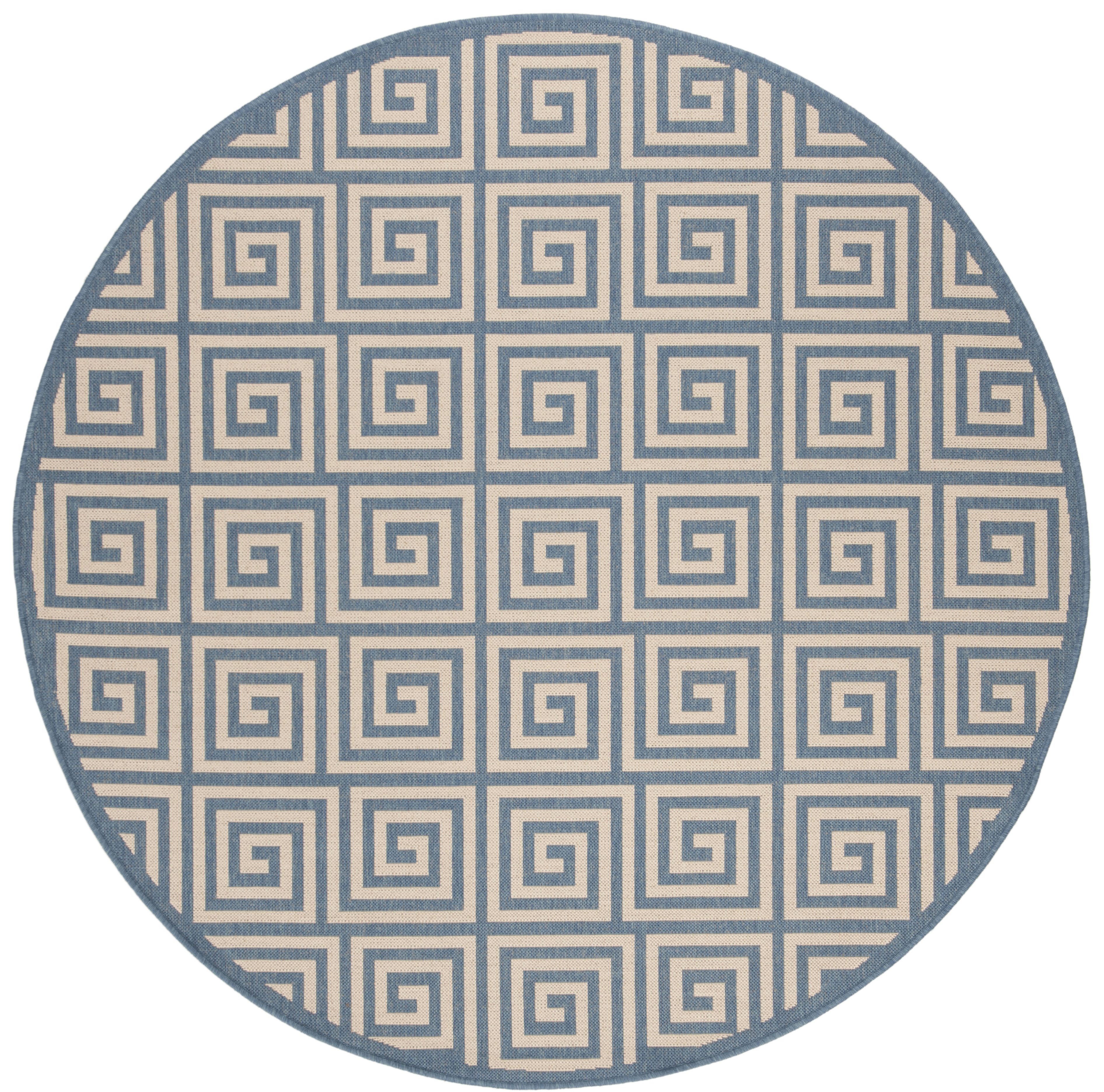 Arlo Home Indoor/Outdoor Woven Area Rug, LND129N, Cream/Blue,  6' 7" X 6' 7" Round - Image 0