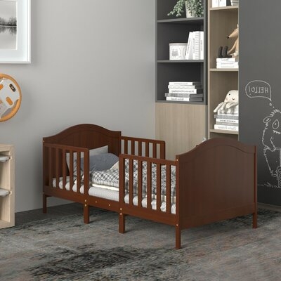 2-In-1 Classic Convertible Wooden Toddler Bed With 2 Side Guardrails For Extra Safety-Brown - Image 0