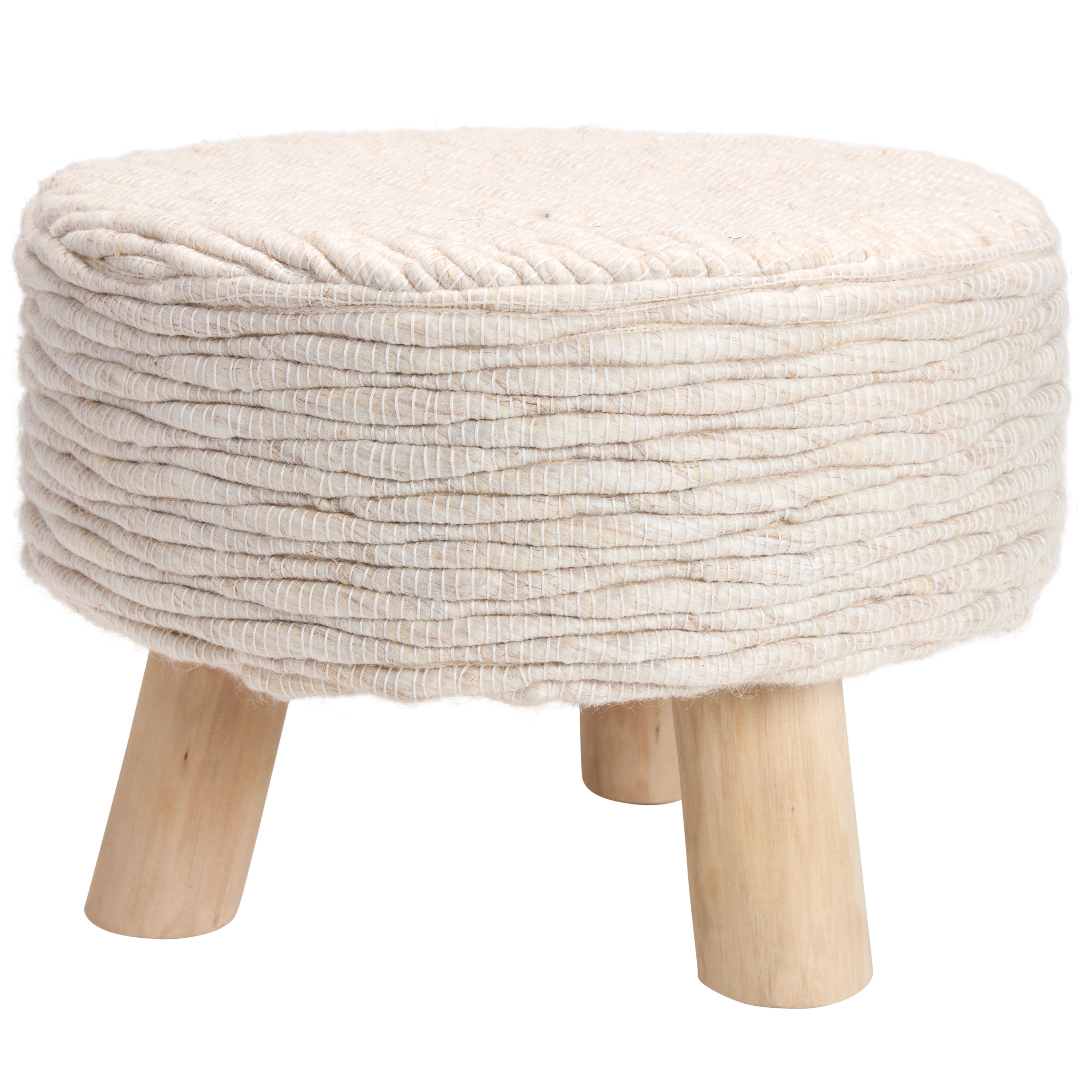 Lavise PNA01 Handmade Solid Cream And White Round Stool (16"x16"x12") - Image 0