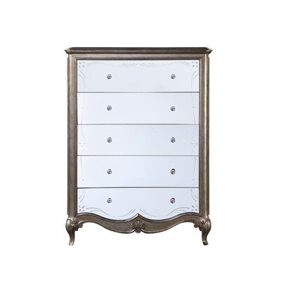 Chest With Mirror Front And Molded Trim, Antique Silver - Image 0