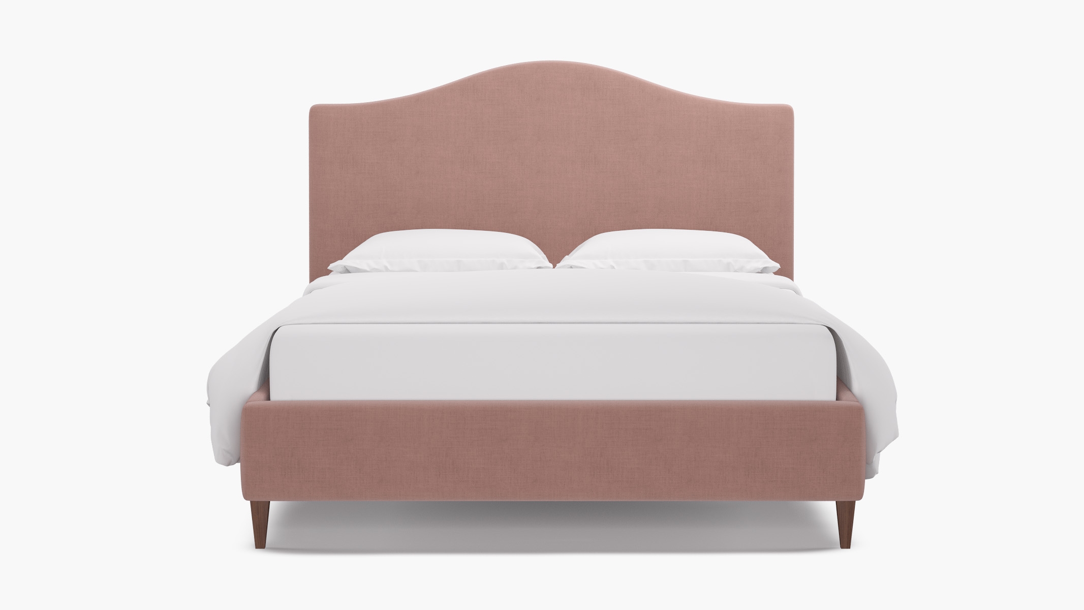 Camelback Bed, Blush Everyday Linen, Walnut Square Tapered Leg, Full - Image 0