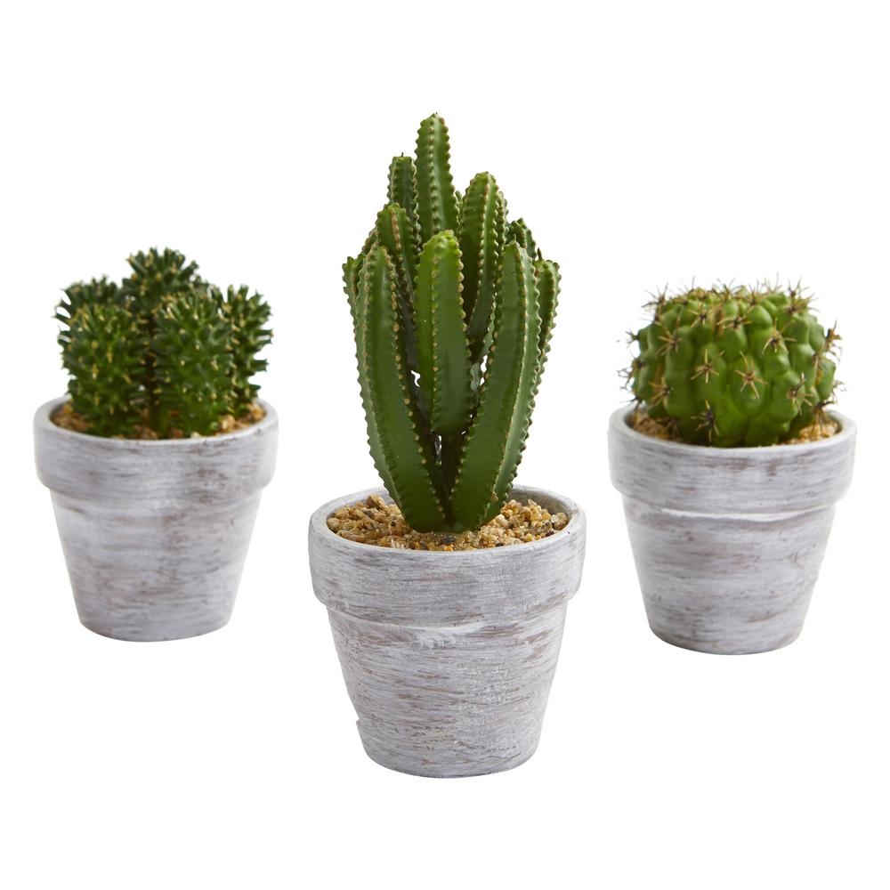 Nearly Natural 8 in. Indoor Cactus Artificial Plant (Set of 3) - Image 0