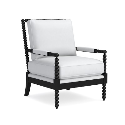 Spindle Chair, Down Cushion, Perennials Performance Canvas, Grey, White Leg - Image 1