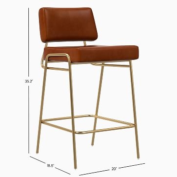 Wire Frame Counter Stool, Vegan Leather, Molasses, Antique Brass - Image 2