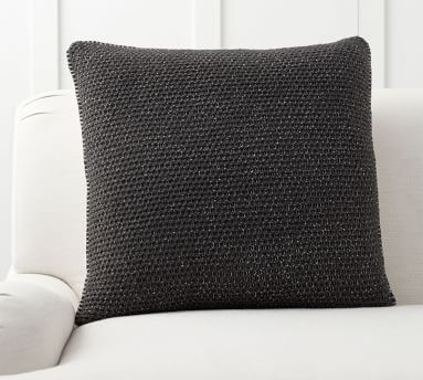 Thermal Knit Sherpa Back Pillow Cover, 24", Heathered Chambray - Image 1