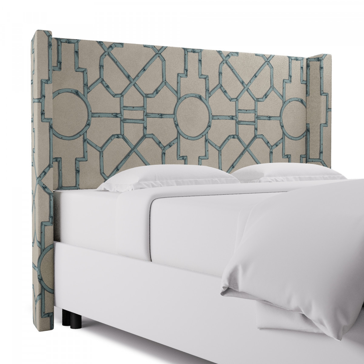 Modern Wingback Headboard, Blue Baldwin Bamboo, Queen - Image 0