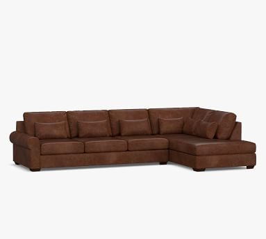 Big Sur Roll Arm Leather Deep Seat Right Loveseat Return Bumper Sectional, Down Blend Wrapped Cushions, Signature Chalk - Image 2