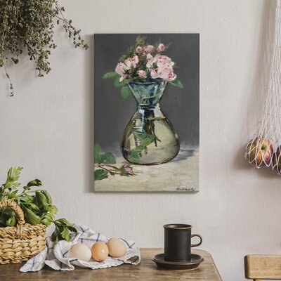 Moss Roses In A Vase Premium Gallery Wrapped Canvas - Ready To Hang - Image 0