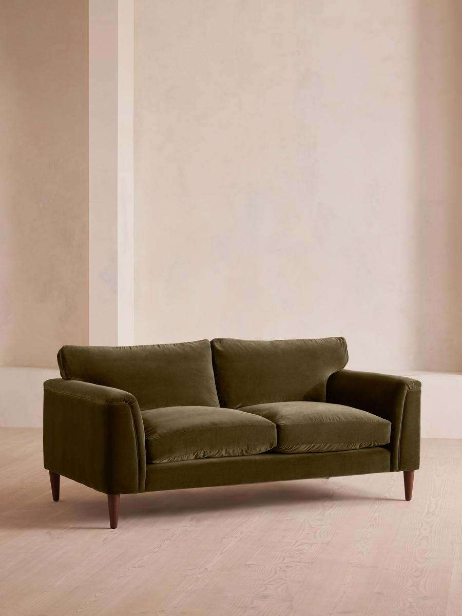 Reya Two Seater Sofa, Velvet, Olive, US - Image 0