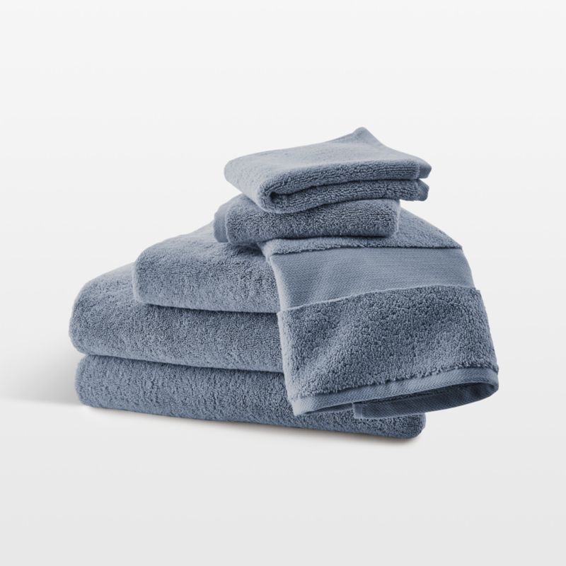 Organic Turkish Cotton Evening Blue Bath Towels, Set of 6 - Image 1