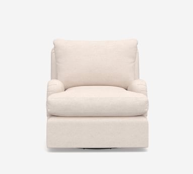 Carlisle English Arm Upholstered Swivel Armchair, Down Blend Wrapped Cushions, Performance Heathered Basketweave Platinum - Image 0