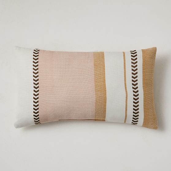 Outdoor Variegated Block Stripe Pillow, 12"x21", Bright Peach, Set of 2 - Image 0