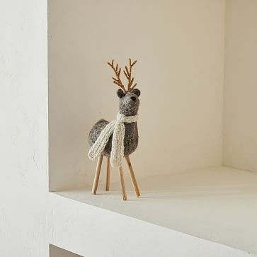 Decorative Felt Reindeer, Pale Gray, Medium - Image 1