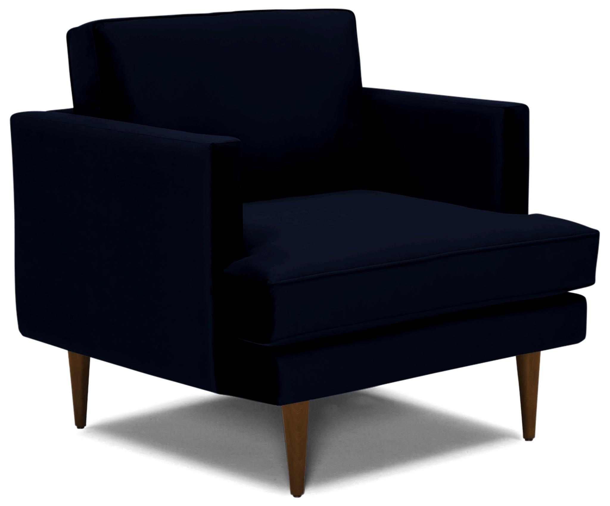 Blue Preston Mid Century Modern Chair - Sunbrella Premier Indigo - Mocha - Image 1