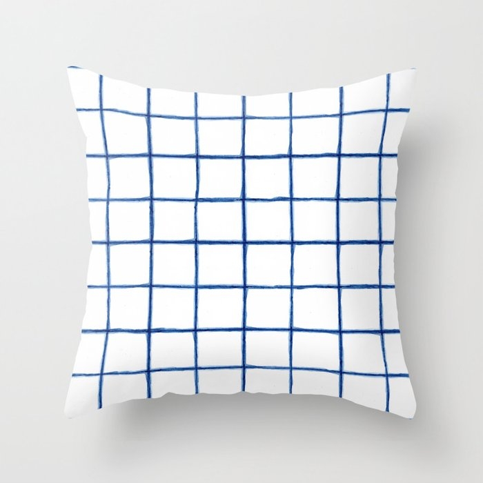 Blue Watercolor Plaid Pattern Throw Pillow by House Of Haha - Cover (16" x 16") With Pillow Insert - Indoor Pillow - Image 0