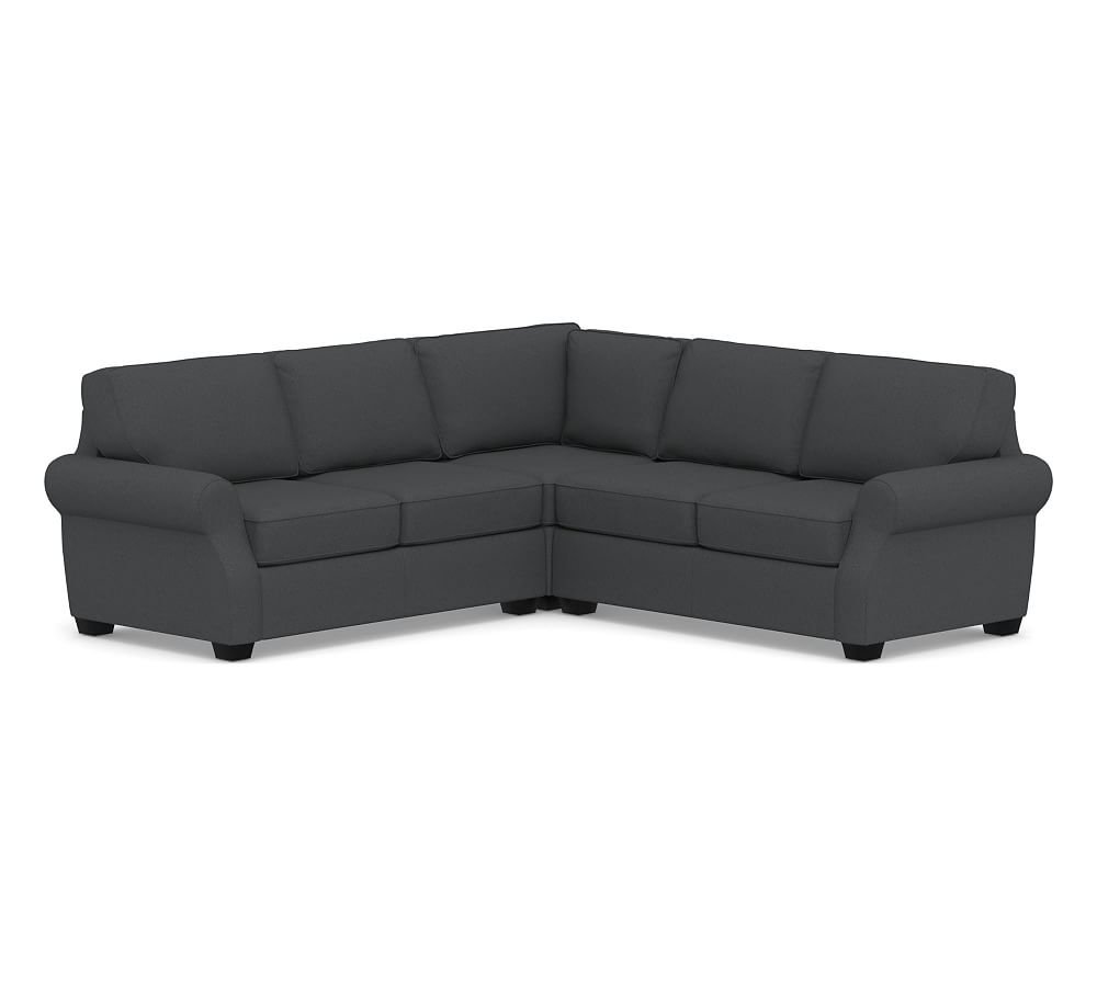SoMa Fremont Roll Arm Upholstered 3-Piece L-Shaped Corner Sectional, Polyester Wrapped Cushions, Premium Performance Basketweave Charcoal - Image 0