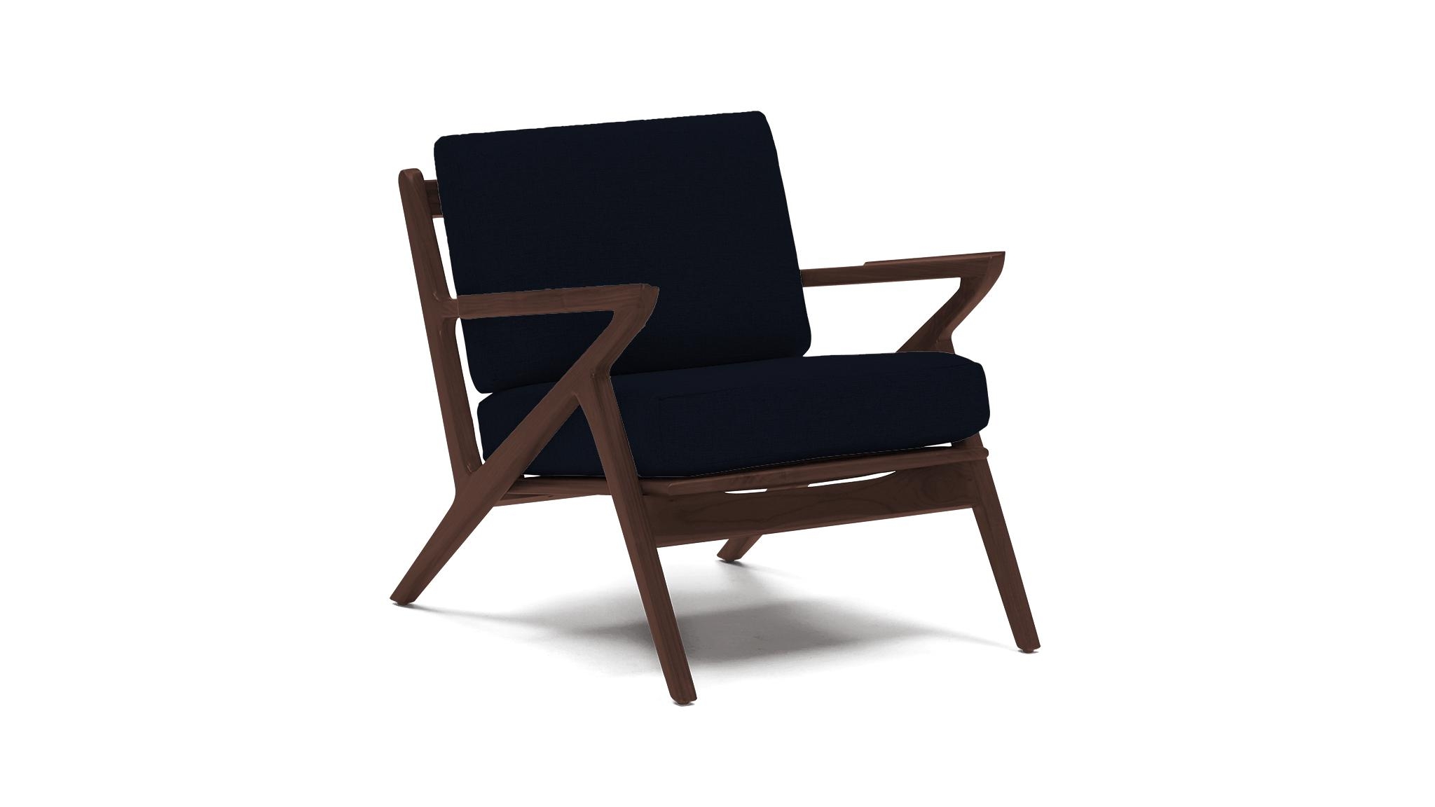 Blue Soto Mid Century Modern Concave Arm Chair - Sunbrella Premier Indigo - Walnut - Image 1