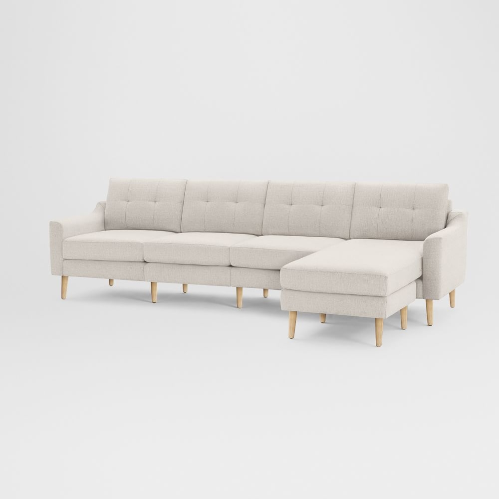 Nomad Slope Fabric King Sofa with Chaise, Ivory, Oak Wood - Image 0