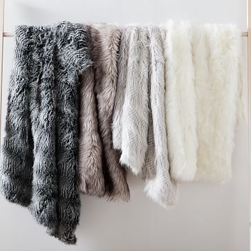 Striped Faux Fur Throw, 47"x60", Frost Gray - Image 3