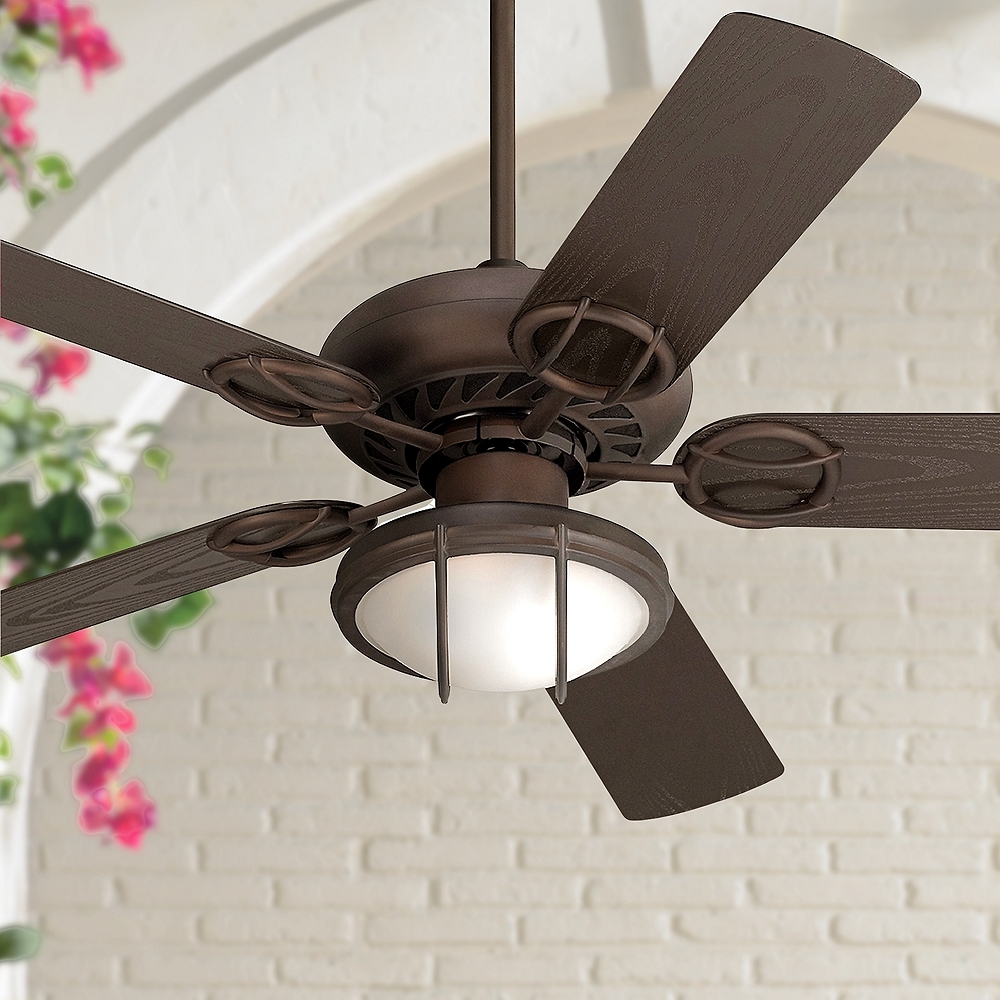 52" Casa Vieja Orb Bronze and White Glass LED Pull Chain Ceiling Fan - Image 0