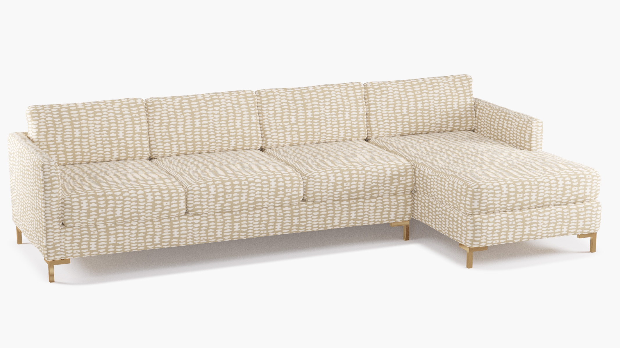 Modern Sectional, Right Facing, Sand Odalisque, Brass L Leg - Image 1