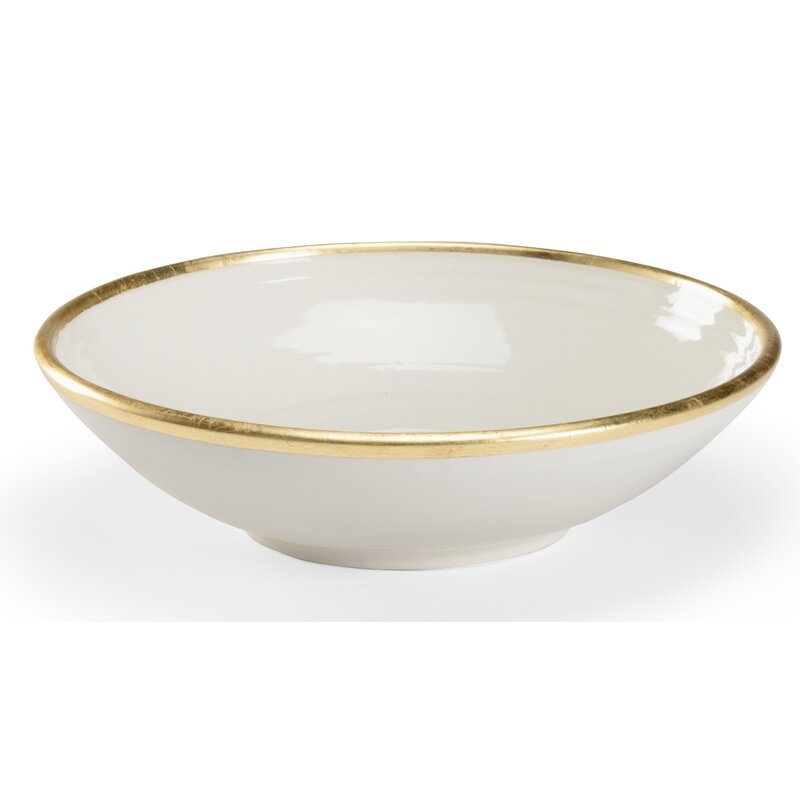 Wildwood Melchio Ceramic Contemporary Decorative Bowl in Cream Glaze/Gold Leaf - Image 0