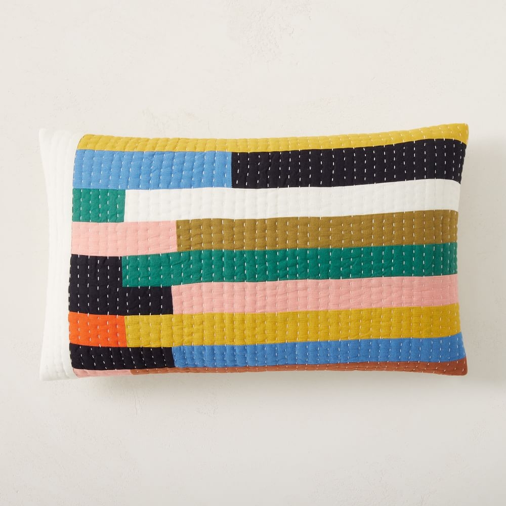 Colorblock Verging Stripe Pillow Cover, 12"x21", Dark Horseradish - Image 0