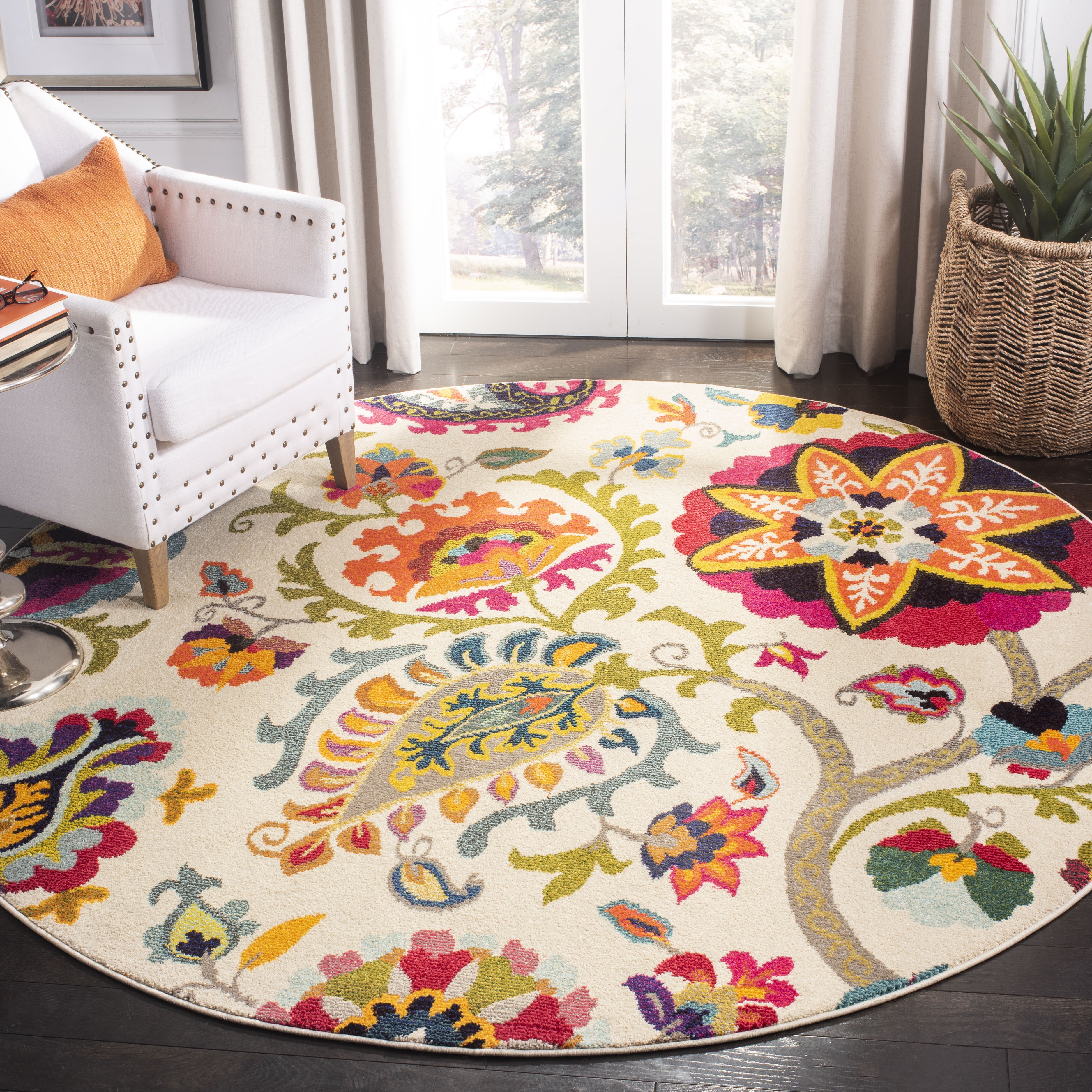 Arlo Home Woven Area Rug, MNC229A, Ivory/Multi,  6' 7" X 6' 7" Round - Image 1