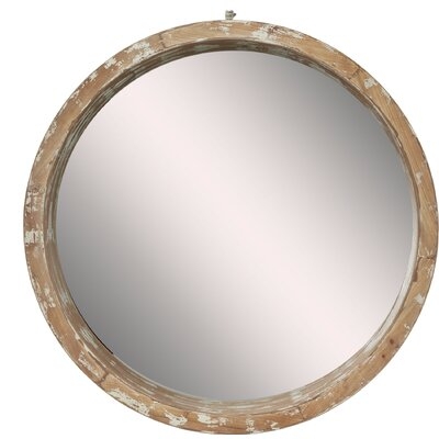 Lisette Round Wood Distressed Accent Mirror - Image 0