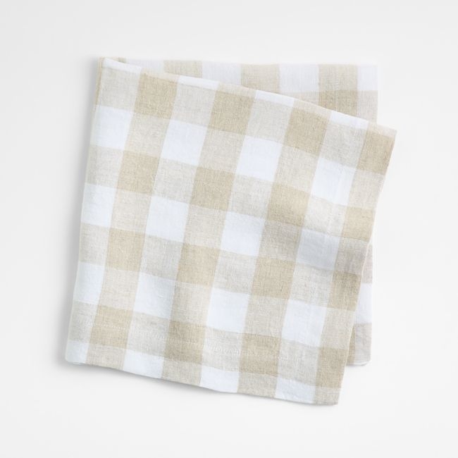 Marin White and Natural Buffalo Check EUROPEAN FLAX ™-Certified Linen Dinner Napkin - Image 0