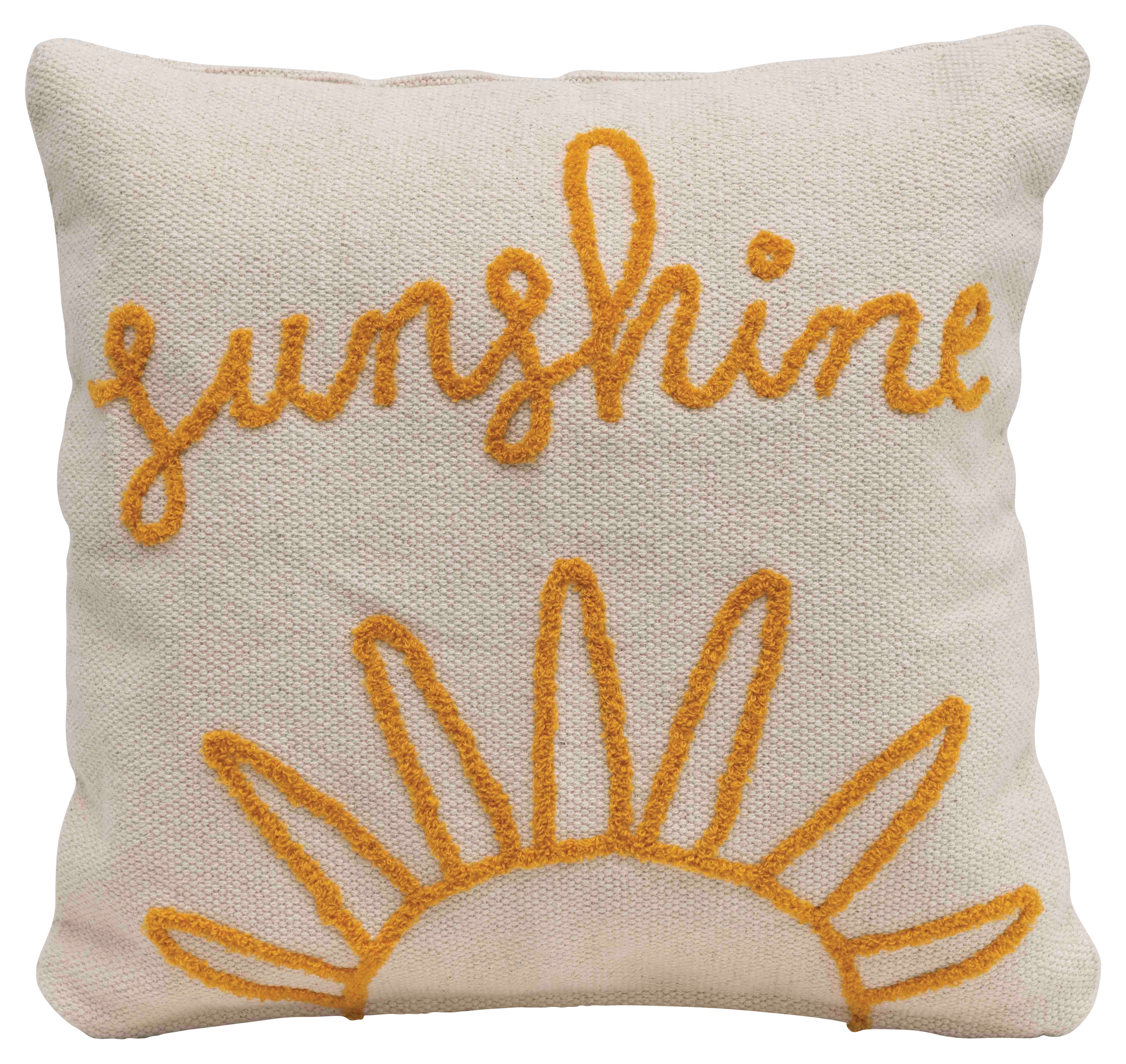 "Sunshine" Embroidered Square Cotton Pillow - Image 0