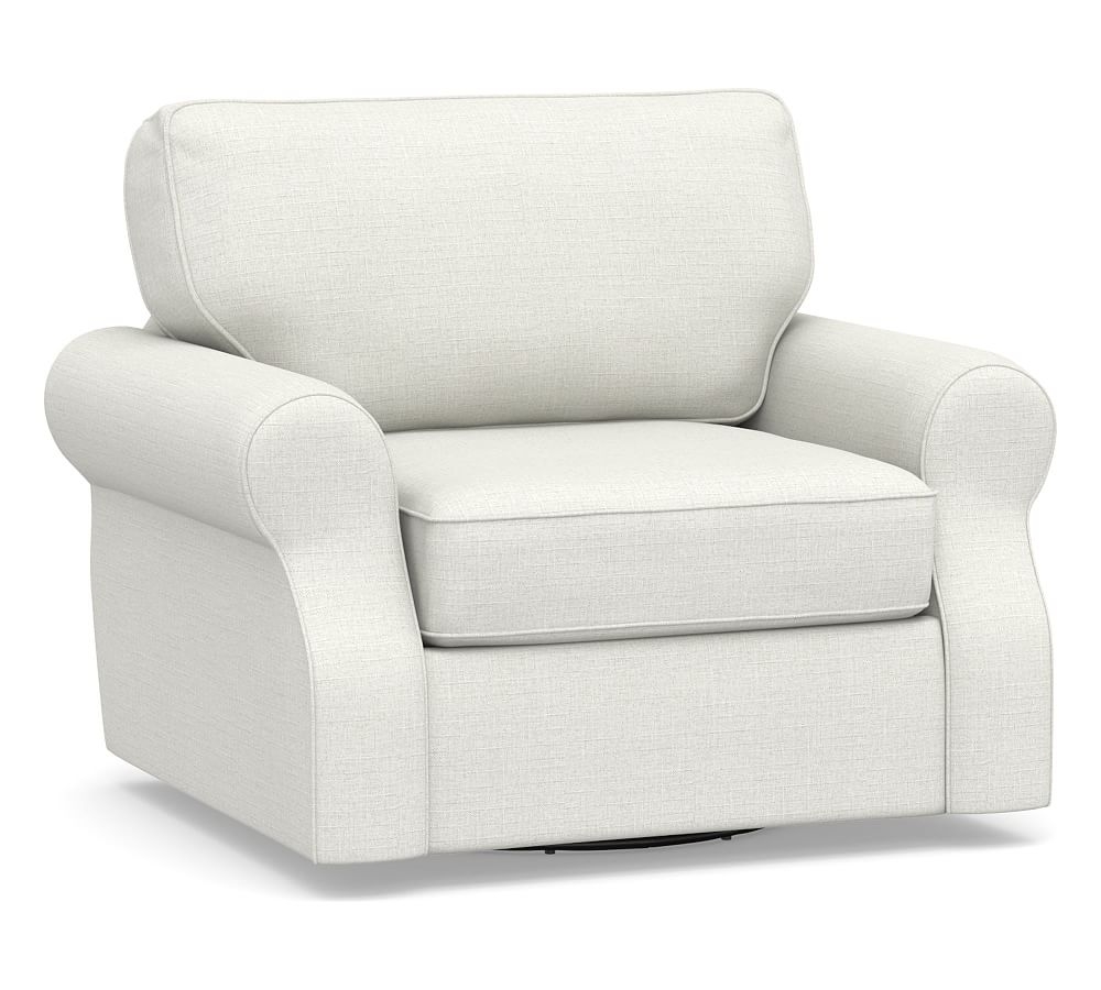 SoMa Fremont Roll Arm Upholstered Swivel Armchair, Polyester Wrapped Cushions, Basketweave Slub Ivory - Image 0