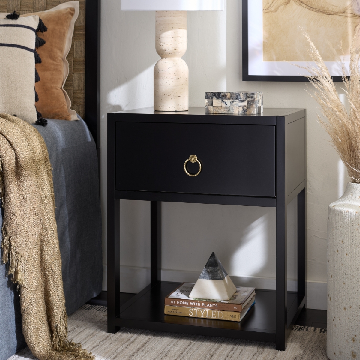 Sadie 1 Drawer 1 Shelf Nightstand - Black - Image 1