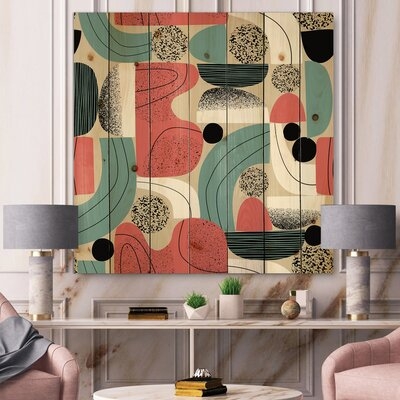 Retro Shapes With Abstract Suns And Moons III - Modern Print On Natural Pine Wood - Image 0