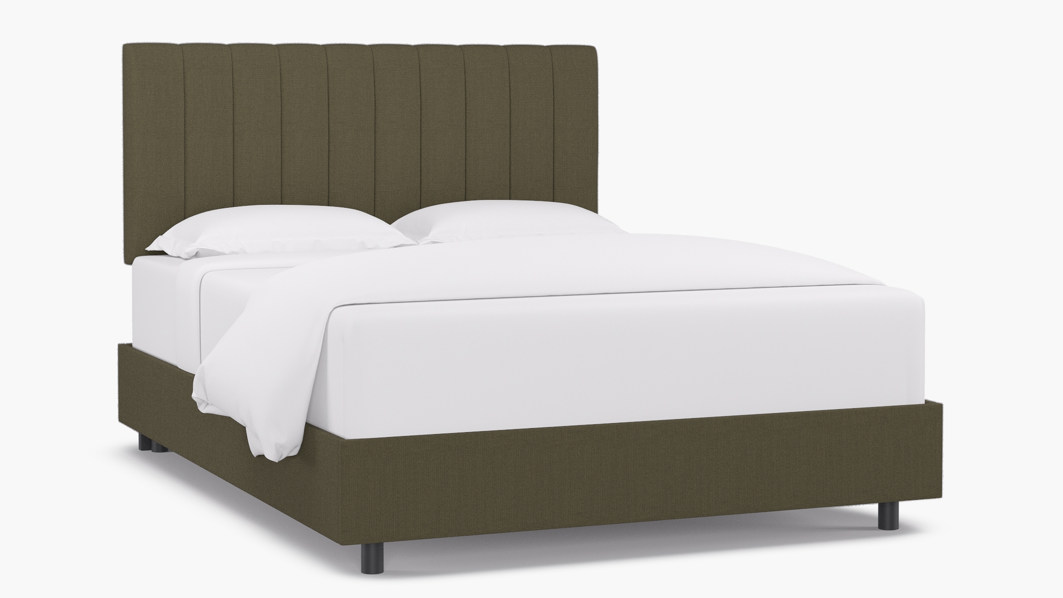 Channel Tufted Bed, Olive Everyday Linen, Queen - Image 1