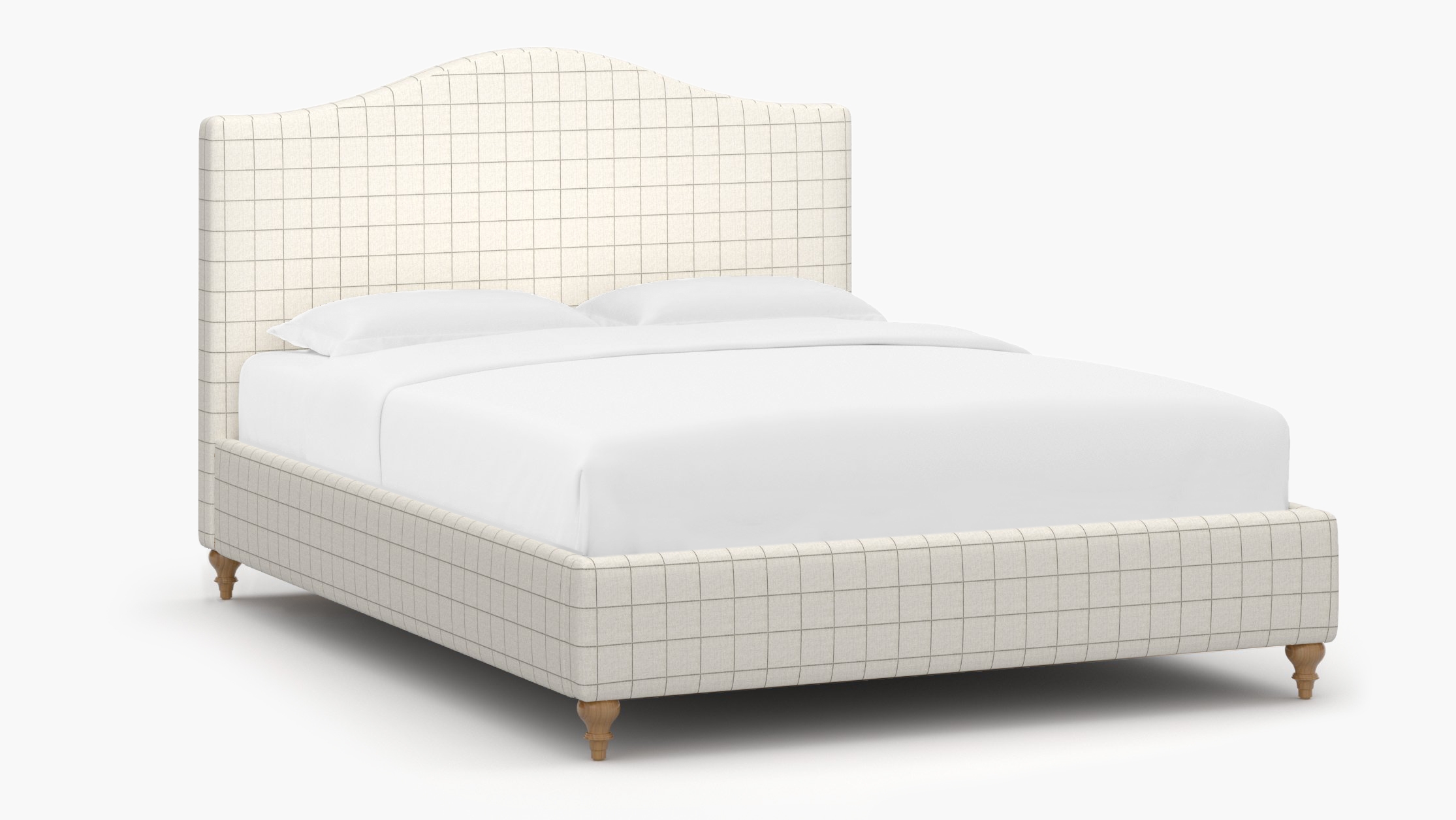 Camelback Bed, Coal Windowpane, Natural Traditional Turned Leg, Twin - Image 1