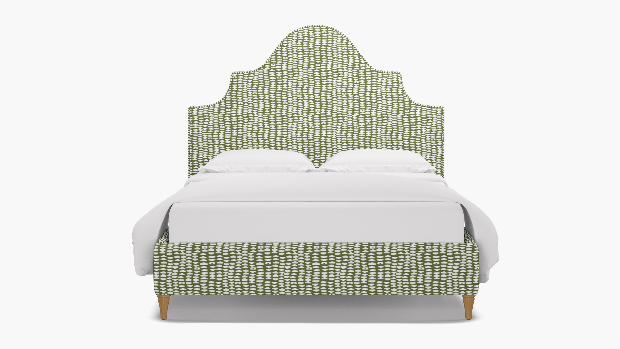 Statement Bed, Olive Odalisque, Natural Decorative Tapered Leg, King - Image 0