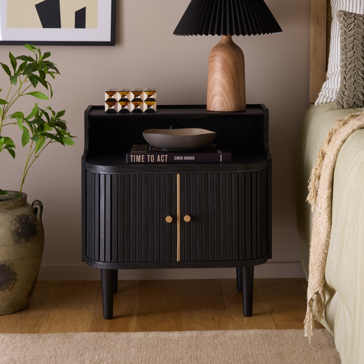 Tameka Nightstand With Hutch - Black / Gold - Safavieh - Image 1