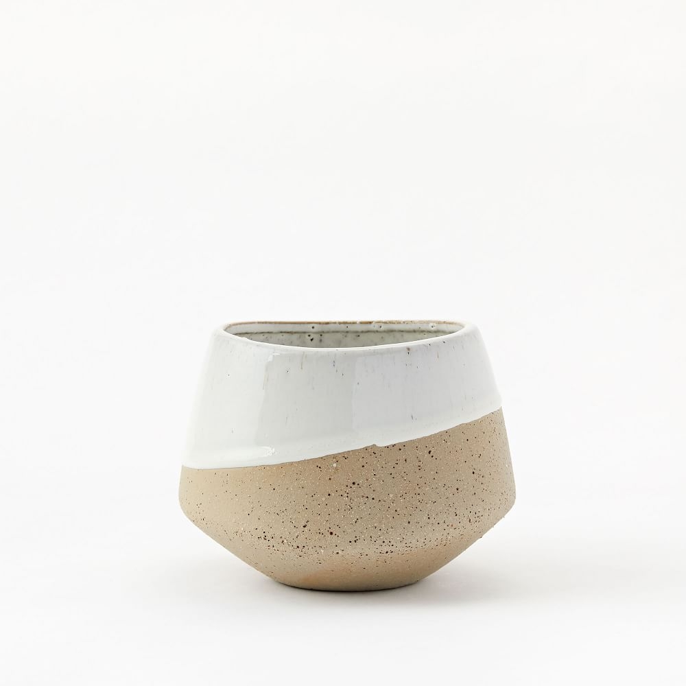 Half-Dipped Stoneware Vase, Gray & White, Bowl, 4.75" - Image 0