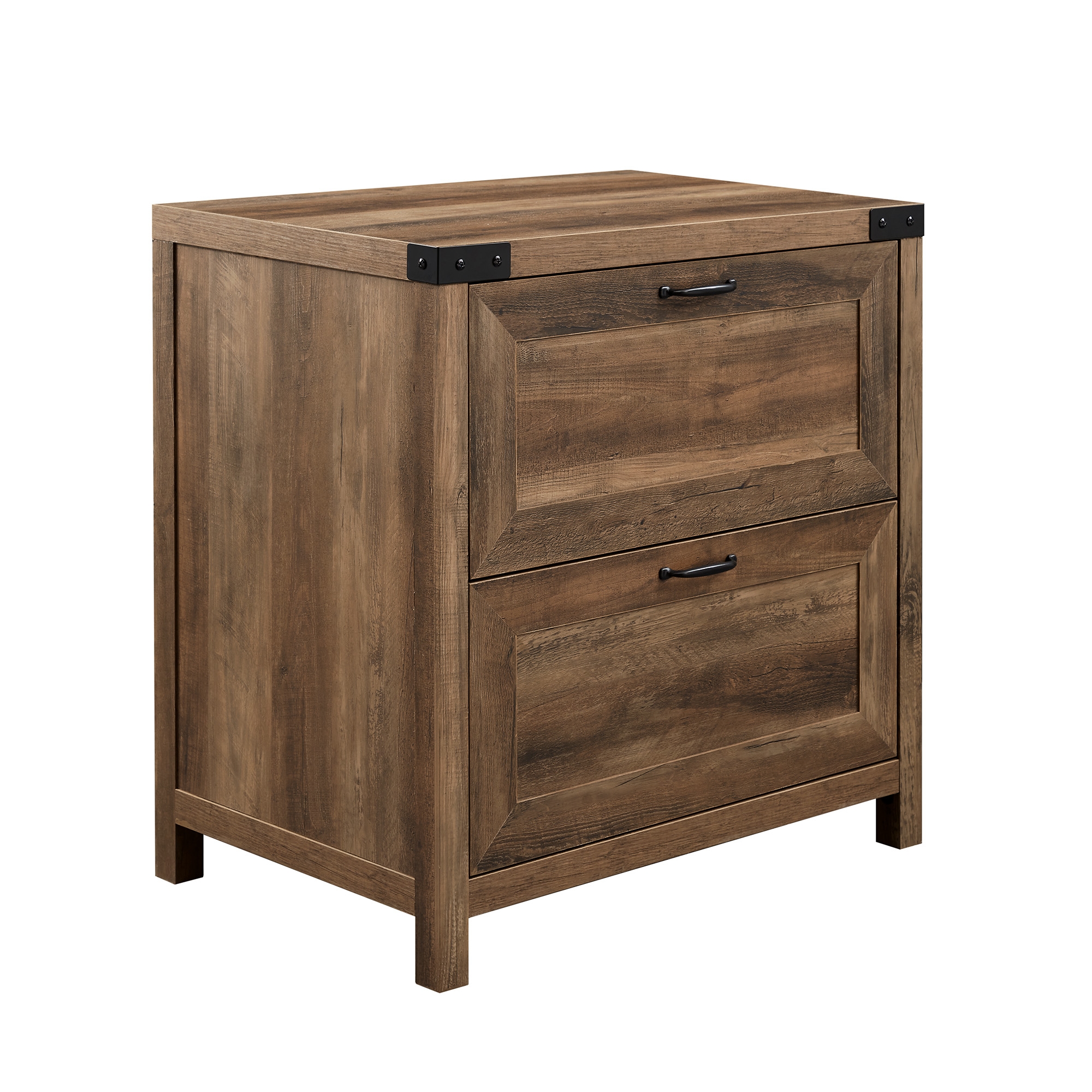 Modern Farmhouse 2-Drawer Filing Cabinet with Metal Accents – Rustic Oak - Image 0