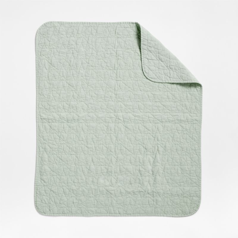 Sunwashed Seafoam Green Star Organic Cotton Baby Crib Quilt - Image 2